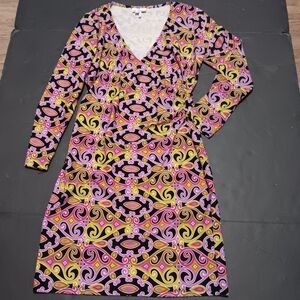 JUDE CONNALLY V-neck faux-wrap vibrant print dress, S